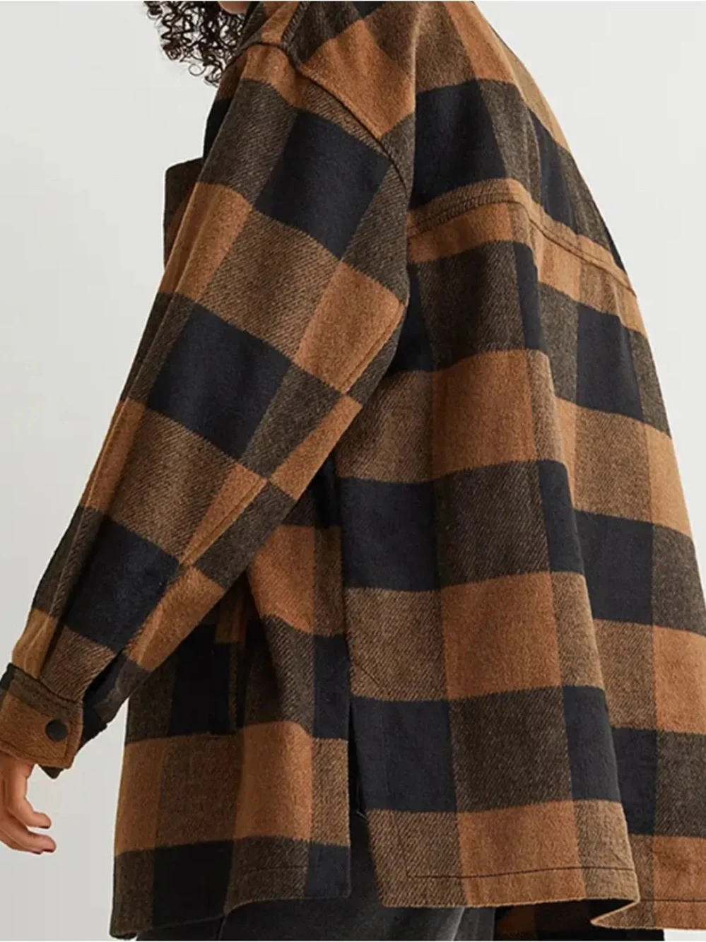 H&M / Oversized Buffalo Plaid Shacket Jacket / Brown Black - Picture 3 of 16